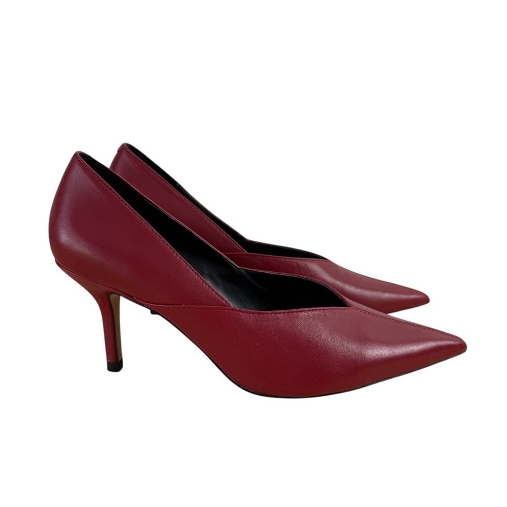 ZARA Red Pointed Toe Heels Pumps Leather Blogger Favorite Sz 37EU 6.5US - Picture 2 of 10